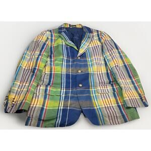 Vtg Polo Ralph Lauren Plaid Blazer Palm Springs Print Linen Surgeon Cuffs Sz XL